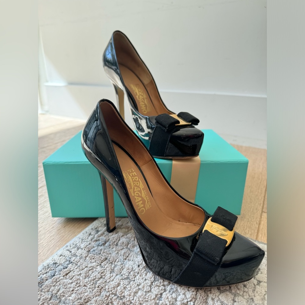 Ferragamo leather platform heels, size 6.5B